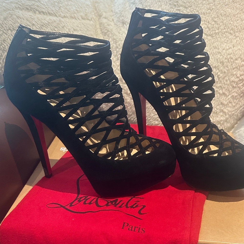 Christian Louboutin Black Suede Strappy Heels